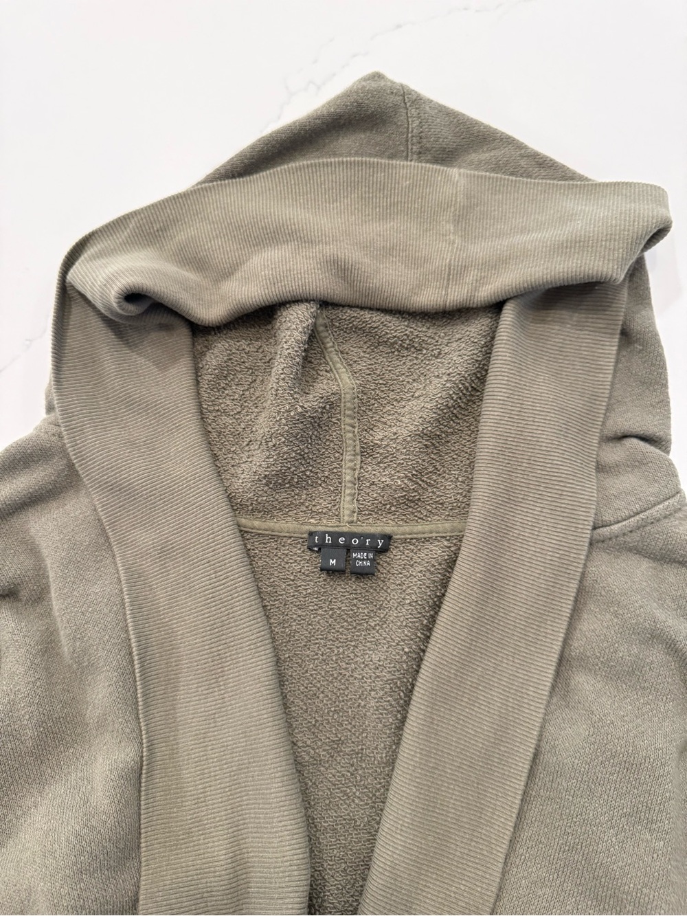 Theory Hooded Knit Open Cardigan Casual Blazer, Super Soft, Olive Green